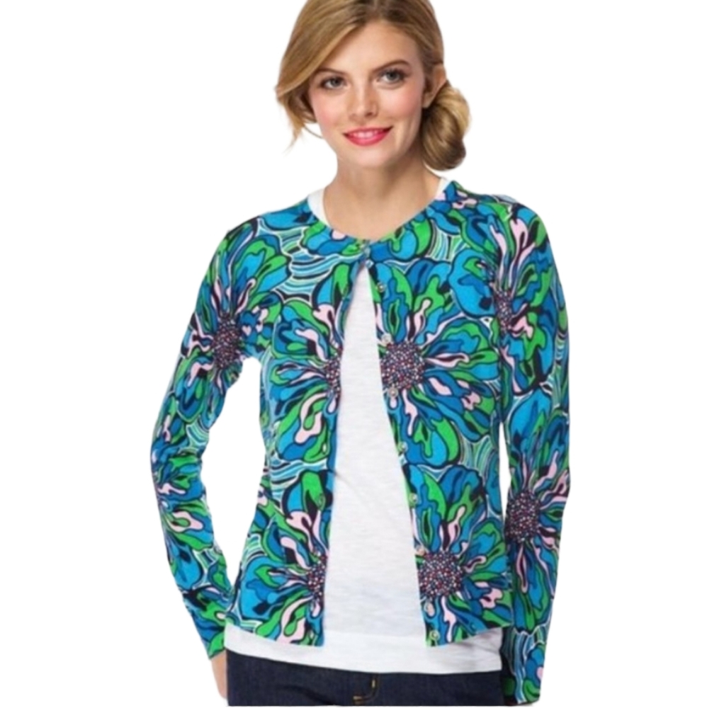 LILLY PULITZER Paley Cardigan in Bright Navy Dress Rehearsal EUC sz M